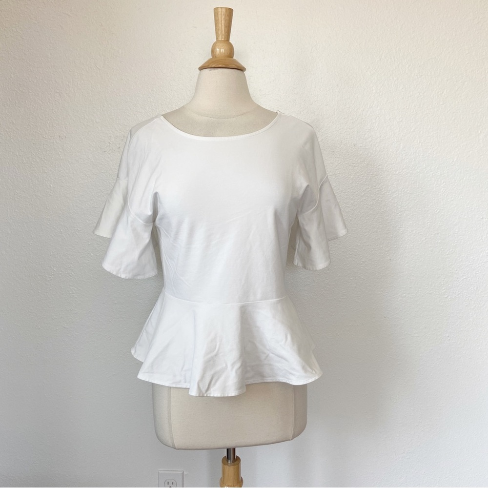 White Peplum Short Sleeve Top - Women